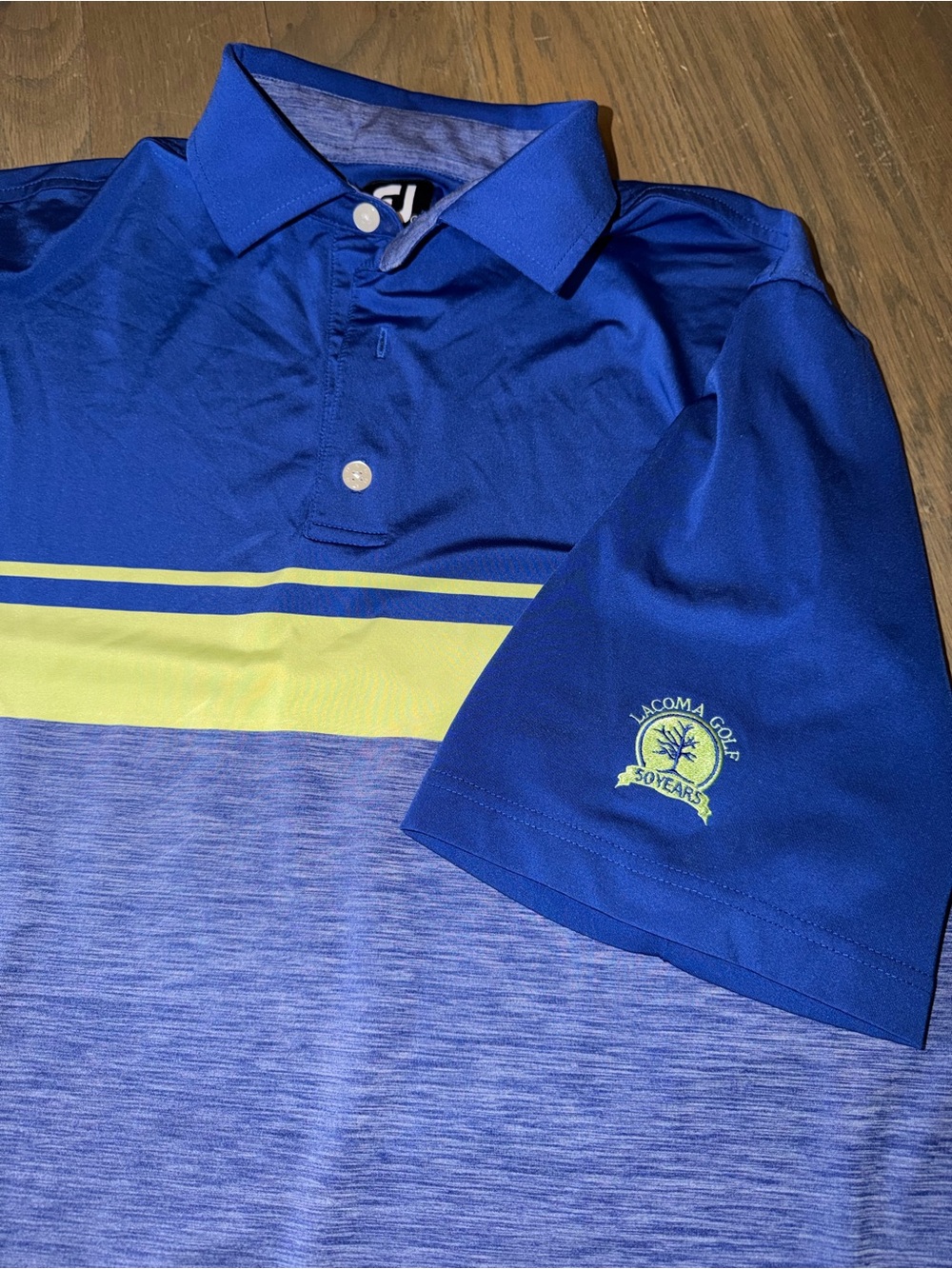 Footjoy Polo Shirt Lacoma Golf Club Men’s Large L Blue Yellow Stripe